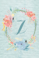 Notebook 6"x9" - Initial Z - Light Blue and Pink Floral Design: College ruled notebook with initials/monogram - alphabet series.