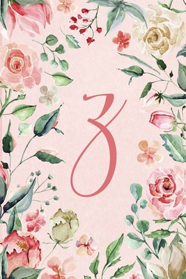 Notebook 6"x9" - Initial Z - Pink Green Floral Design: College ruled notebook with initials/monogram - alphabet series. - Glow, Life on