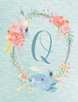 Notebook 8.5"x11" - Letter Q - Light Blue and Pink Floral Design: College-ruled, lined format exercise book, Personalized with Initials. - Glow, Life on