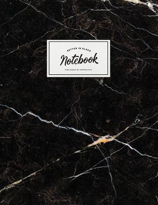 Notebook: Beautiful black marble white label &#9733; School supplies &#9733; Personal diary &#9733; Office notes 8.5 x 11 - big notebook 150 pages College ruled - Paper Juice