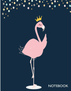 Notebook: Queen Flamingo on Dark Blue Cover and Lined Pages, Extra Large (8.5 X 11) Inches, 110 Pages, White Paper