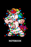 Notebook: Unicorn tied up in christmas lights