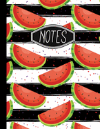 Notes: Watermelon Pattern on Black and White Stripes 8.5" X 11" 110 Page College Ruled Notebook