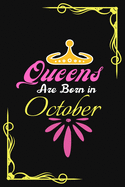Queens Are Born In October - Blank Line Journal Notebook: Birthday Funny Gift For Women, Girls