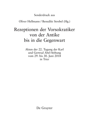 Rezeptionen Der Vorsokratiker Von Der Antike Bis in Die Gegenwart - Hellmann, Oliver (Editor), and Strobel, Benedikt (Editor)