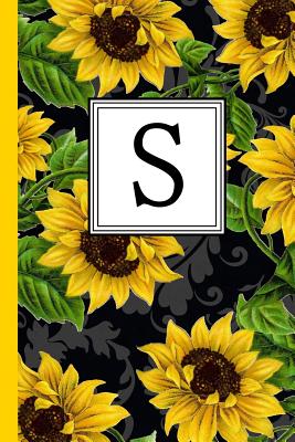 S: Floral Letter S Monogram Personalized Journal, Black & Yellow Sunflower Pattern Monogrammed Notebook, Lined 6x9 Inch College Ruled 120 Page Perfect Bound Glossy Soft Cover - Notebooks, Inspirationzstore Personalize
