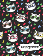 Sketchbook: Cool Cat with Glasses Fun Framed Drawing Paper Notebook