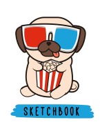 Sketchbook: Cute Pug At Cinema With Popcorn, Large Blank Sketchbook For Kids, 110 Pages, 8.5" x 11", For Drawing, Sketching & Crayon Coloring