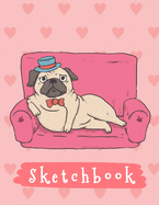 Sketchbook: Cute Pug On Pink Sofa, Large Blank Sketchbook For Kids, 110 Pages, 8.5 x 11, Letter Size, For Drawing, Sketching & Crayon Coloring