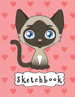 Sketchbook: Cute Siamese Cat & Pink Hearts Pattern, Large Blank Sketchbook For Girls, 110 Pages, 8.5" x 11", For Drawing, Sketching & Doodling - Notebooks, Pinkcrushed, and Sketchbooks, Pinkcrushed