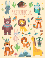 Sketchbook for Girls and Boys: Cute Cartoon Forest Animals (Birds, Owl, Fox, Rabbits, Deer, Bear): 100 blank pages of high quality white paper, 8.5" x 11"cute premium matte cover