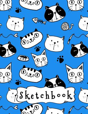 Sketchbook: Funny Cats Pattern Blue Background, Large Blank Sketchbook For Kids, 110 Pages, 8.5" x 11", Letter Size, For Drawing, Sketching, Pencil & Crayon Coloring - Notebooks, Pinkcrushed, and Books, Mybirthdaygift, and Sketchbooks, Pinkcrushed