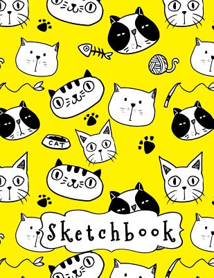 Sketchbook: Funny Cats Pattern Yellow Background, Large Blank Sketchbook For Kids, 110 Pages, 8.5" x 11", Letter Size, For Drawing, Sketching, Pencil & Crayon Coloring - Notebooks, Pinkcrushed, and Books, Mybirthdaygift, and Sketchbooks, Pinkcrushed