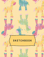 Sketchbook: Girls and Boys Zebra Yellow Sketching Drawing Art Book For Kids 8.5 x 11 110 Blank Pages