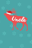 Uncle: Gift for Uncle Christmas Holiday Celebration College Ruled Composition Notebook w/ Reindeer Wearing a Santa Claus Hat on Blue Ice Crystals Cover Design