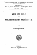 Wege und ziele der philosophischen prop?deutik